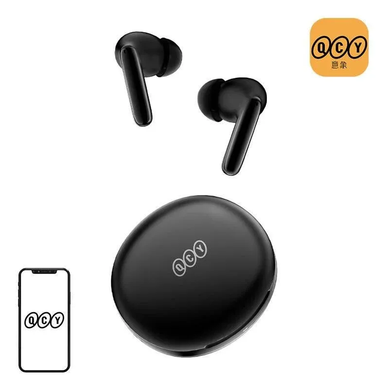 Auriculares QCY T13 ANC2 sem fios Bluetooth 5.3 com Cancelamento de Ruído e Microfone Preto