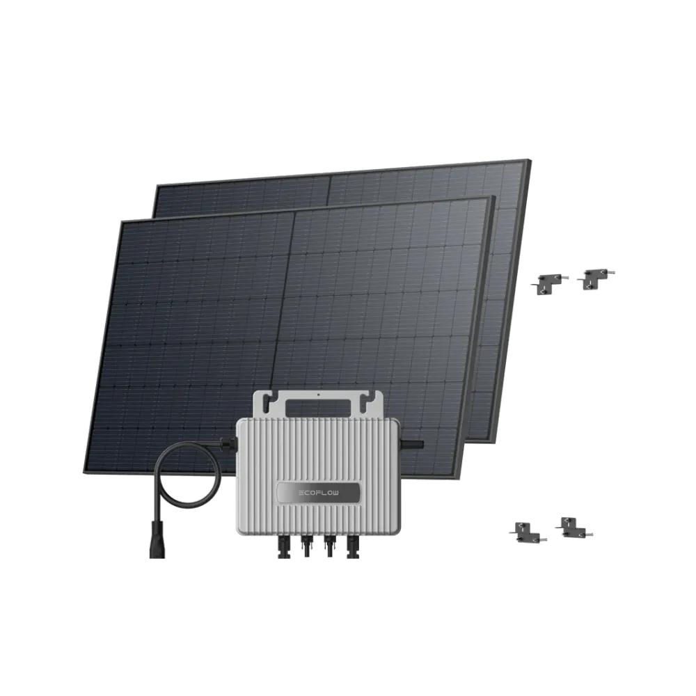 Kit EcoFlow STREAM de Parede - Fachada a 90° / (1040Wp) 2 × 520W painel solar rígido + microinversor STREAM / Suporte: Fachada