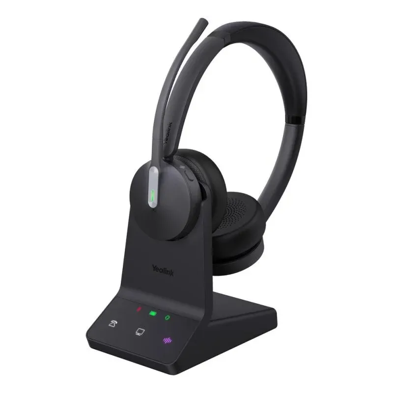 Auriculares Yealink WH64 Dual UC sem fios DECT e Bluetooth para escritório com microfone e luz de ocupado pretos