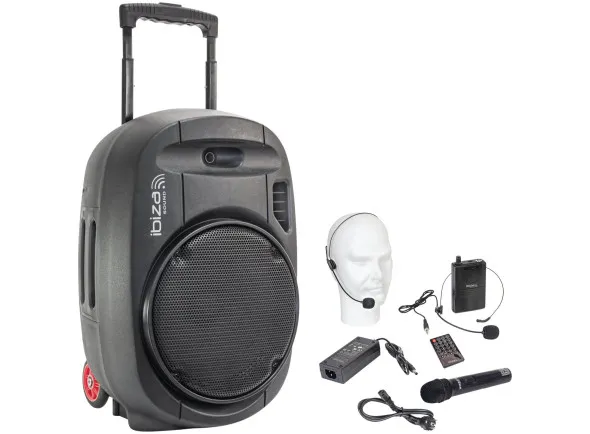 Ibiza Coluna Amplificada 12 700W USB/BT/SD/Bat UHF Preta PORT12UHF-MKII