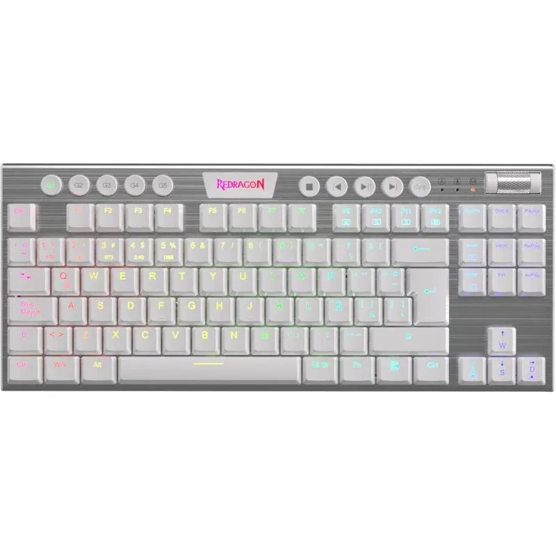 Redragon Horus K621W Teclado Mecânico TKL Gaming RGB Sem Fios com Switch RED Branco
