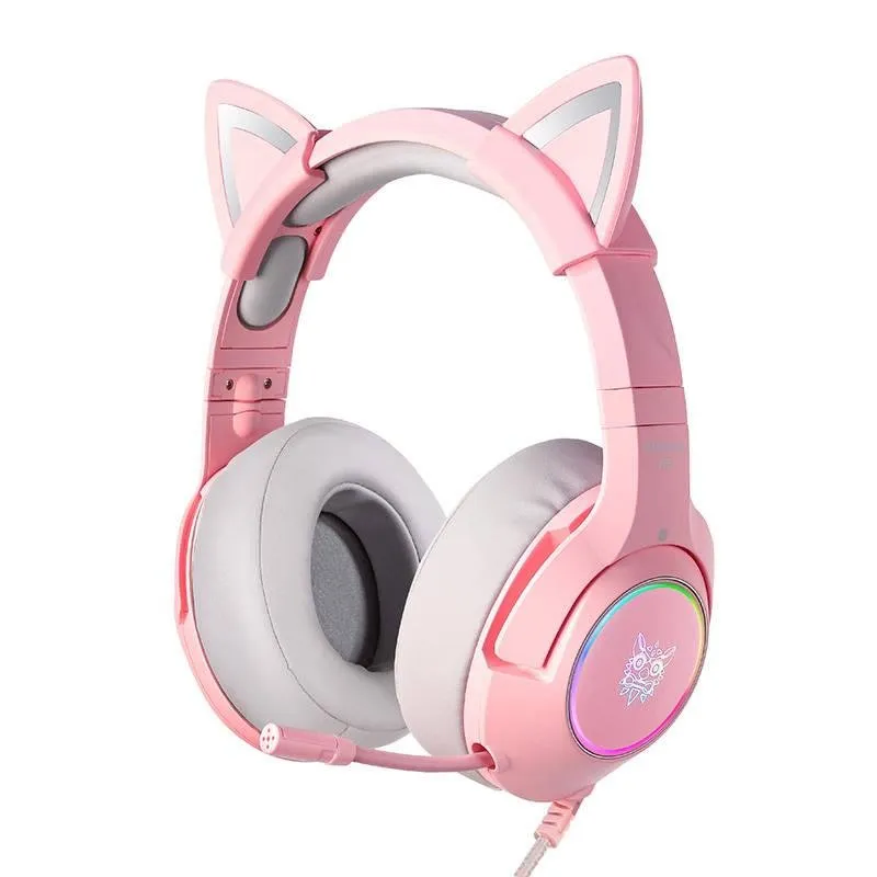 Auriculares ONIKUMA K9 com cabo USB RGB, microfone ajustável, design rosa gaming