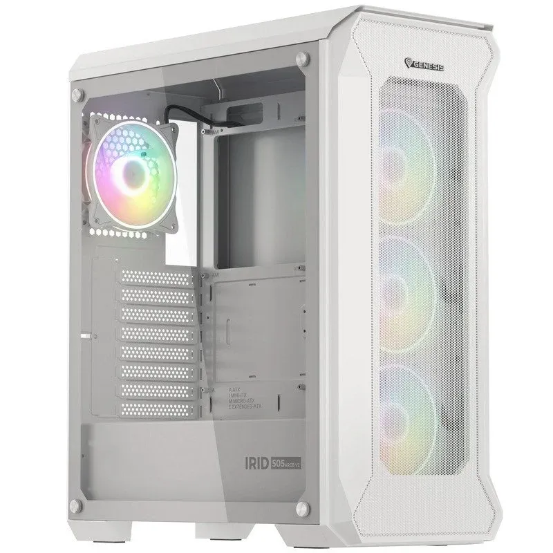 Caixa de Computador Genesis Irid 505 V2 ARGB Midi Tower Vidro Temperado USB 3.0 Branca