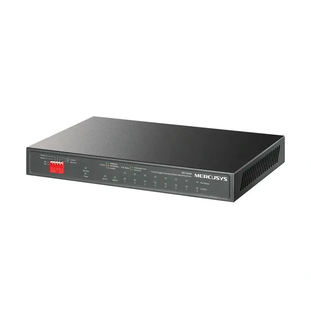 Switch de Rede Mercusys MS110GMP 8 Portas PoE+ Gigabit + 2 Portas Gigabit Uplink UnManaged