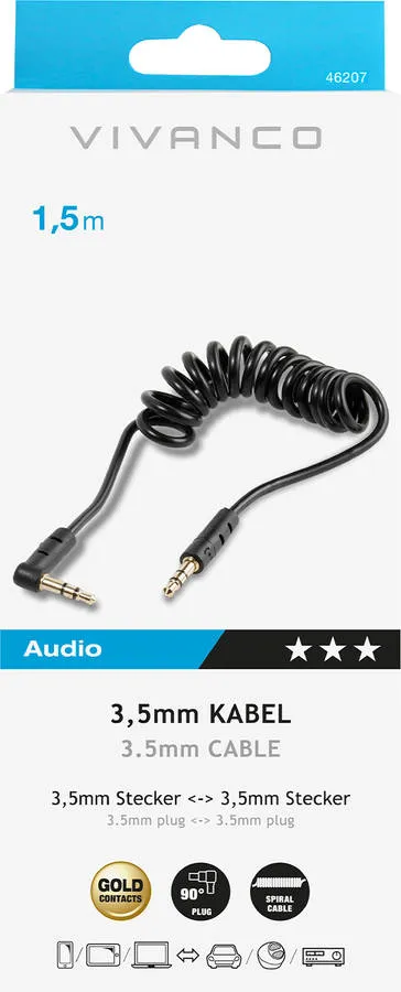 Cabo Audio VIVANCO Espiral 150CM (Preto)