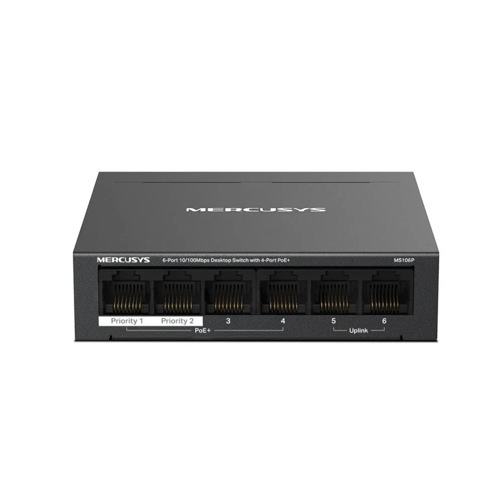 Switch de Rede Mercusys MS106P 6 Portas 10/100Mbps UnManaged com 4 Portas PoE+