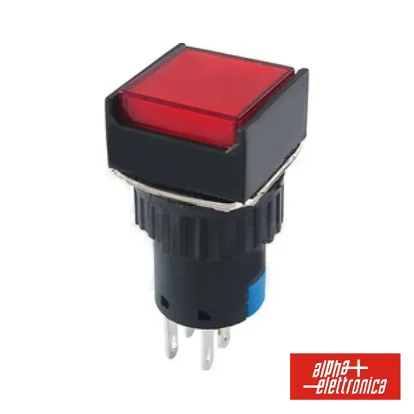 Comutador Pulsador Quadrado 230v 2 Na 2 Nf Vermelho Bipola