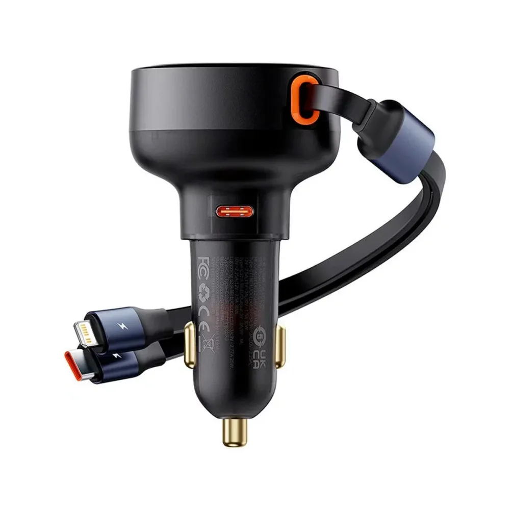 Carregador Isqueiro Baseus c/ Cabo USB-C / Lightning 60W Preto