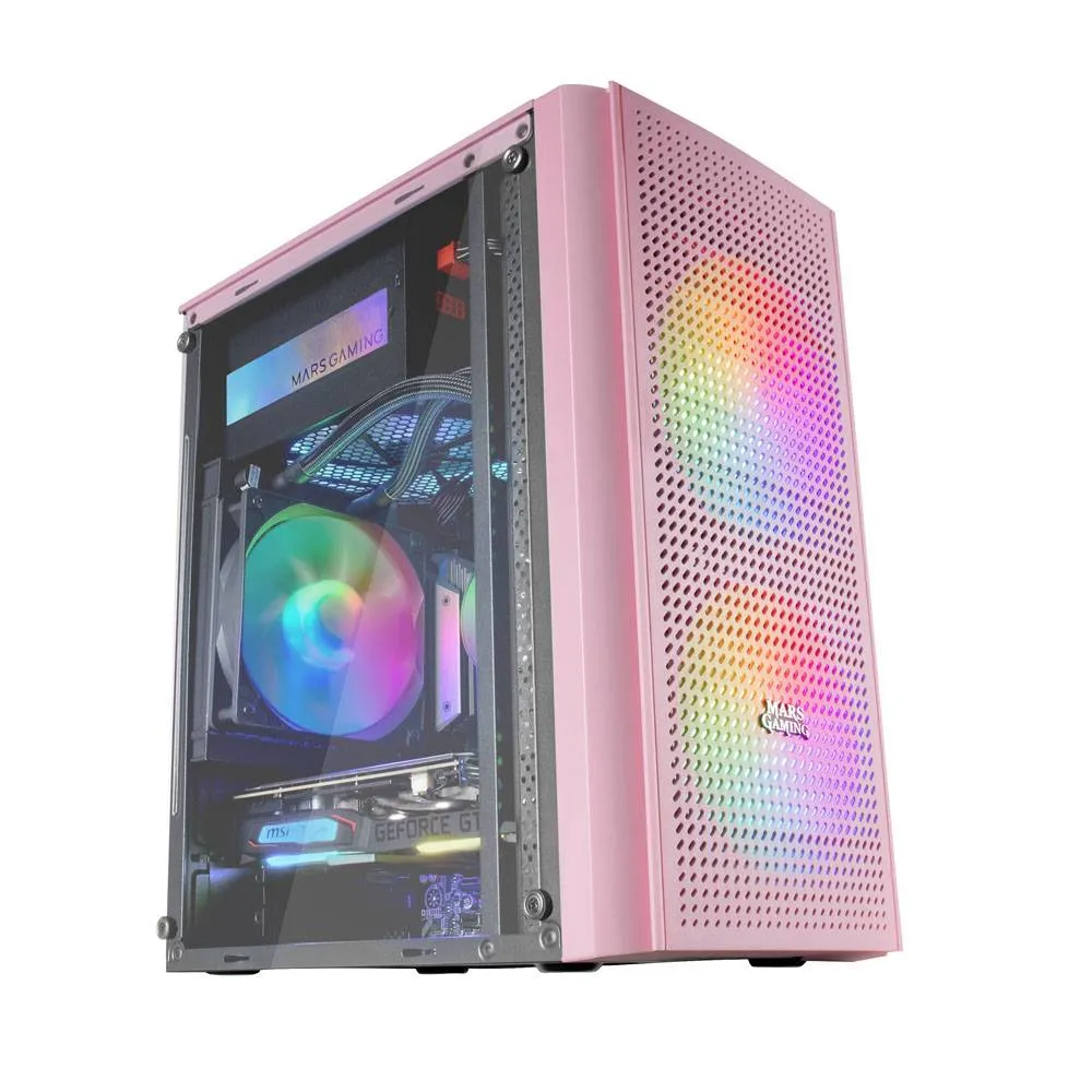 Caixa Micro-ATX Mars Gaming MC300 RGB Vidro Temperado Rosa
