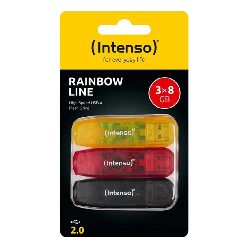 Pen USB Intenso Rainbow Line 8GB Pack 3 Cores USB 2.0