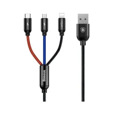 Cabo Baseus 3in1 Type-C/Lightning/Micro-USB 3A 1.2m Preto
