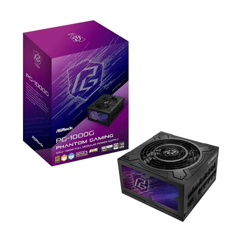 Fonte Alimentação Asrock Phantom Gaming PG-1000G Fonte de Alimentação Modular Multi-Rail 1000W 80 Plus Gold