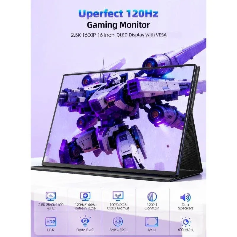 Monitor Uperfect QLED 16" QHD+ 120Hz USB-C Mini HDMI 16:10 Portátil