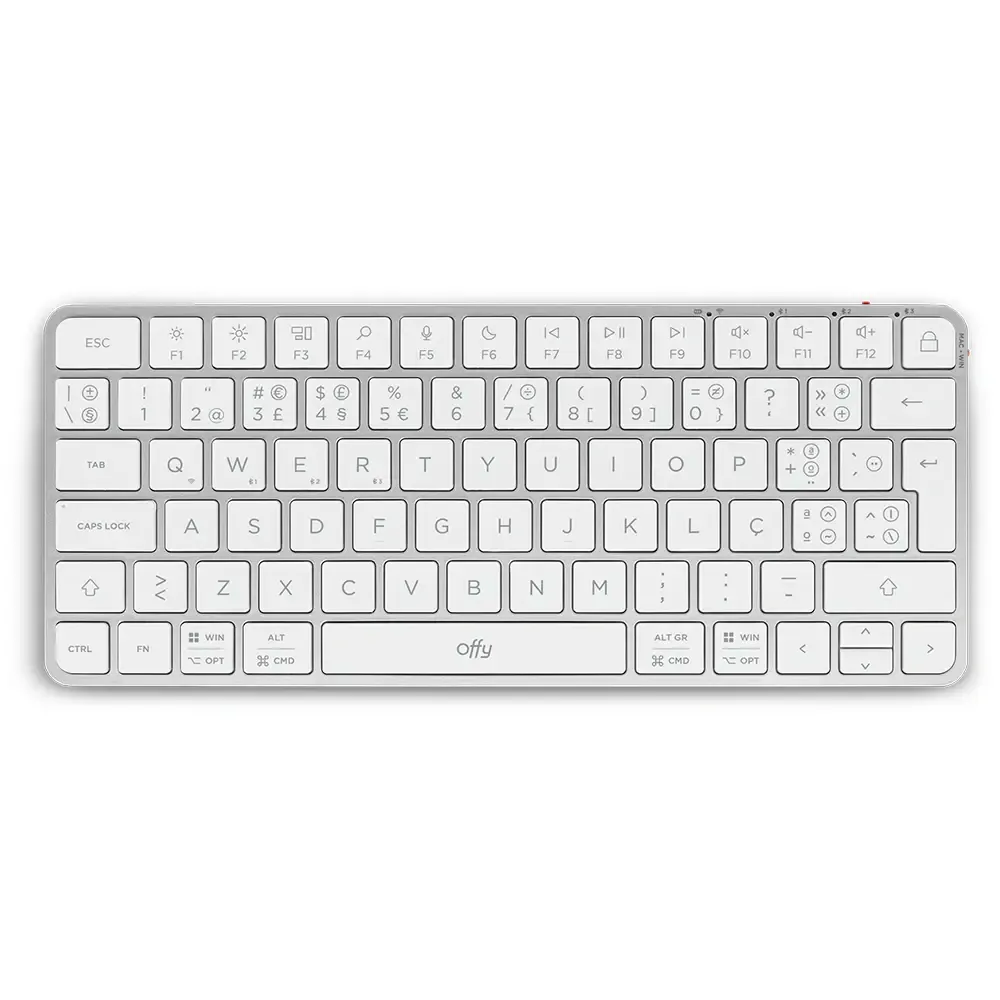 Teclado Offy Pixie Mini Wireless RF 2.4GHz + Bluetooth 5.1 Multi-Device PT Branco