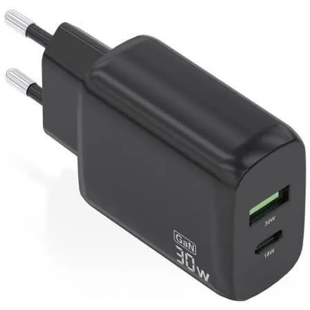 Carregador GaN 30W (1xUSB-C PD3.0 QC4.0, 1xUSB-A QC3.0) Preto - AISENS