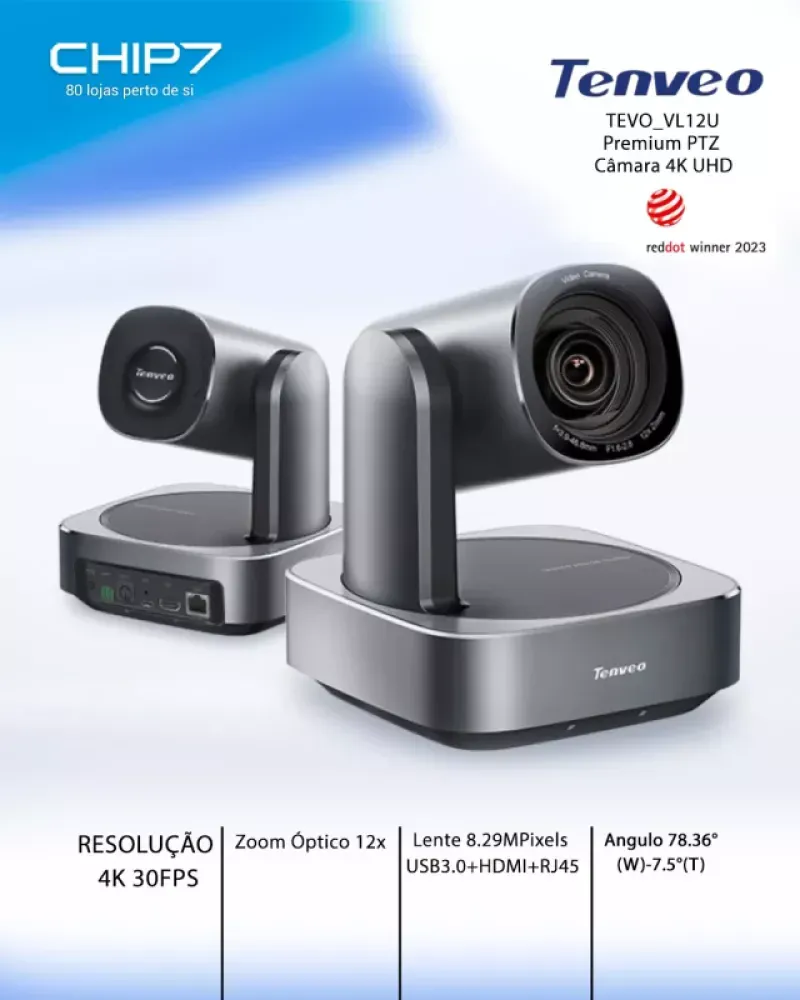Câmara Videoconferência Tenveo 4K / AI / Zoom 12X / Auto Frame / Auto Tracking / Rotação 360º - VL12U