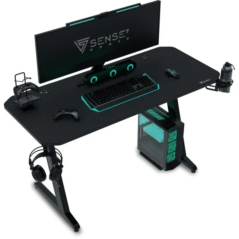 Sense7 Nomad Basic Mesa Gaming 120cm Laminado Carbono com Suporte para Headset e Gestão de Cabos