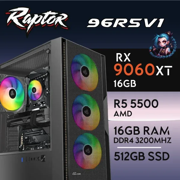 PC Gaming RAPTOR-96R5V1 - R5 5500 | RX9060XT 16GB | 16GB | SSD 512