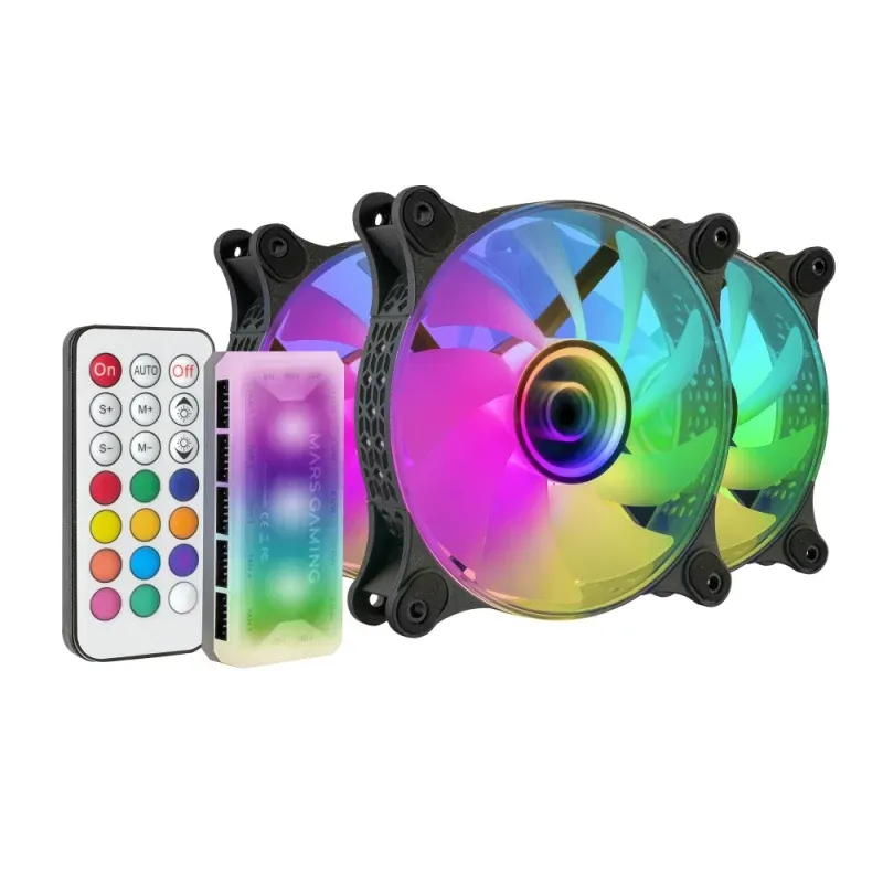Ventoinha 120mm Mars Gaming MF-3DKIT ARGB Infinite 3D Mirror 3 Pinos Preta (Pack 3)