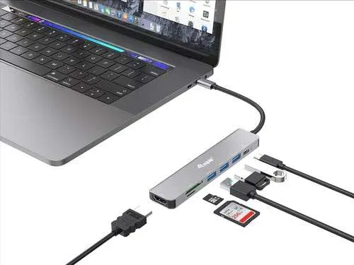 Base & duplicador de portas Equip com fios USB 3.2 Gen 1 Type-C Prateado