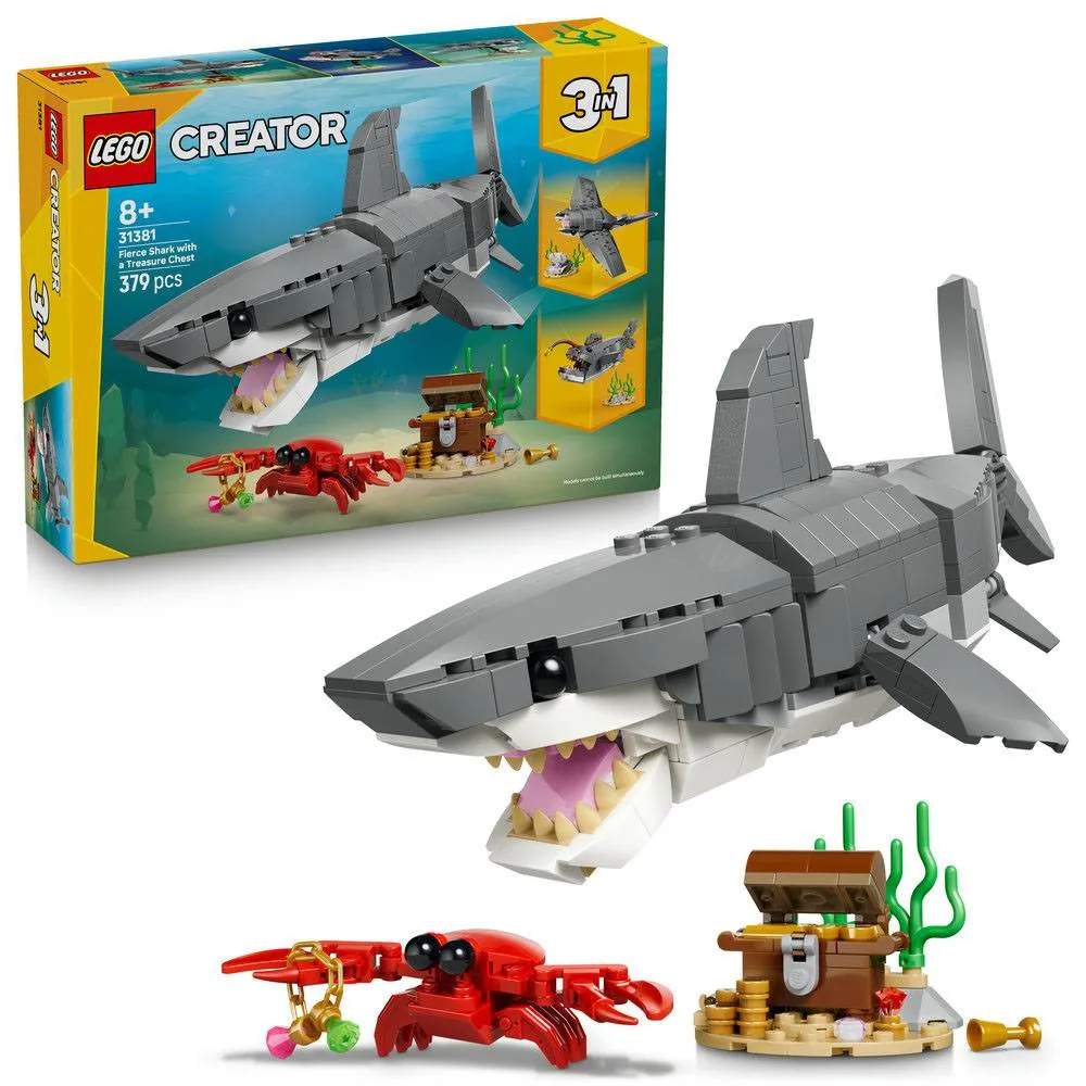 LEGO Creator 3-in-1: Tubarão Feroz com Baú do Tesouro | Idades 8+ | 379 Peças | Item 31381