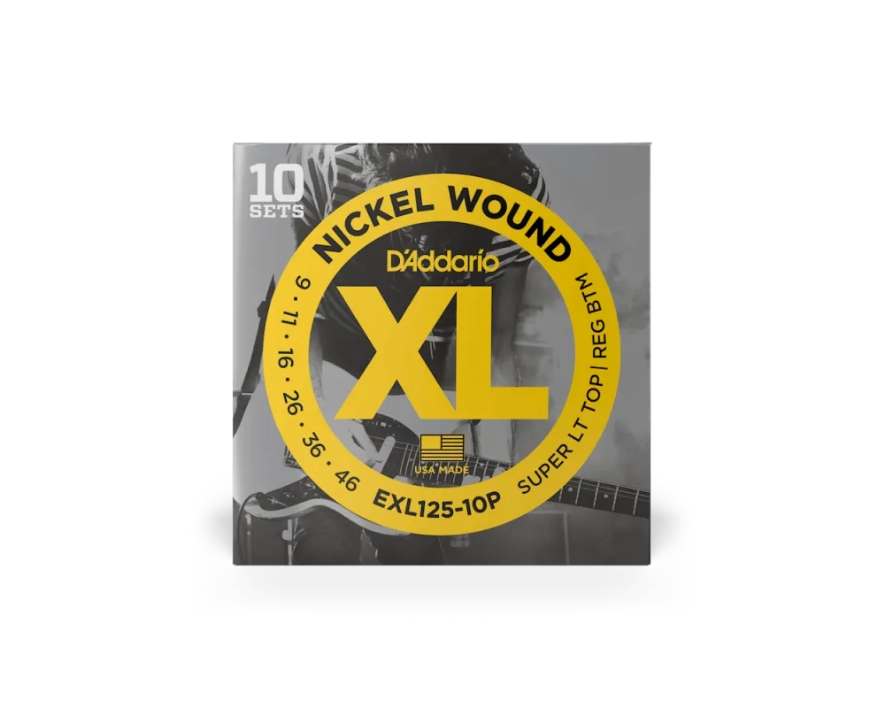 Daddario EXL125-10P 9-46 Super Light Top/Regular Bottom, XL Nickel 10-Pack