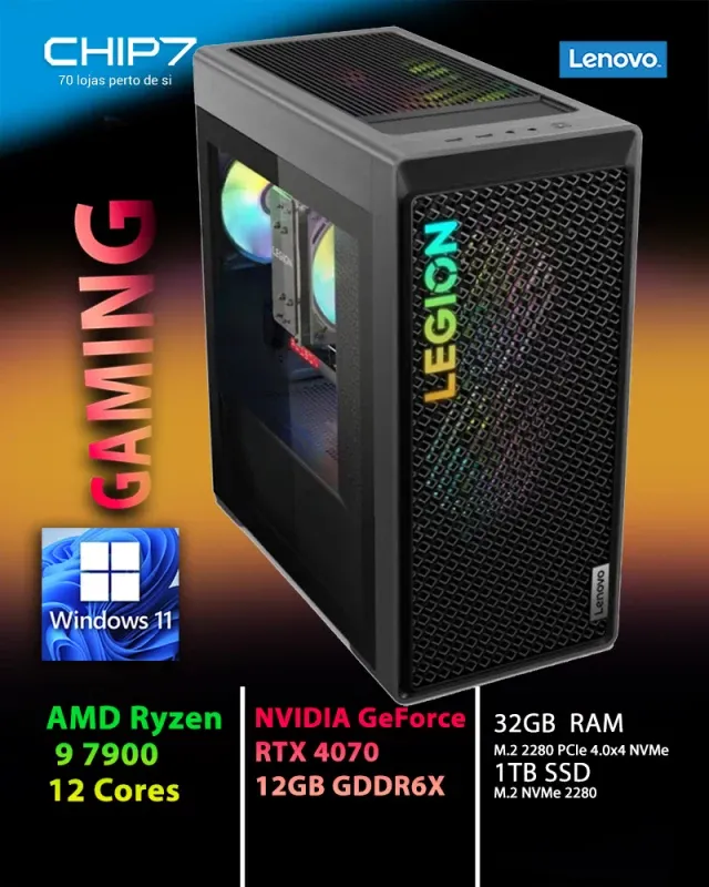 Computador Lenovo Legion T5 R9-7900 SSD 1TB/32GB RTX 4070 W11H