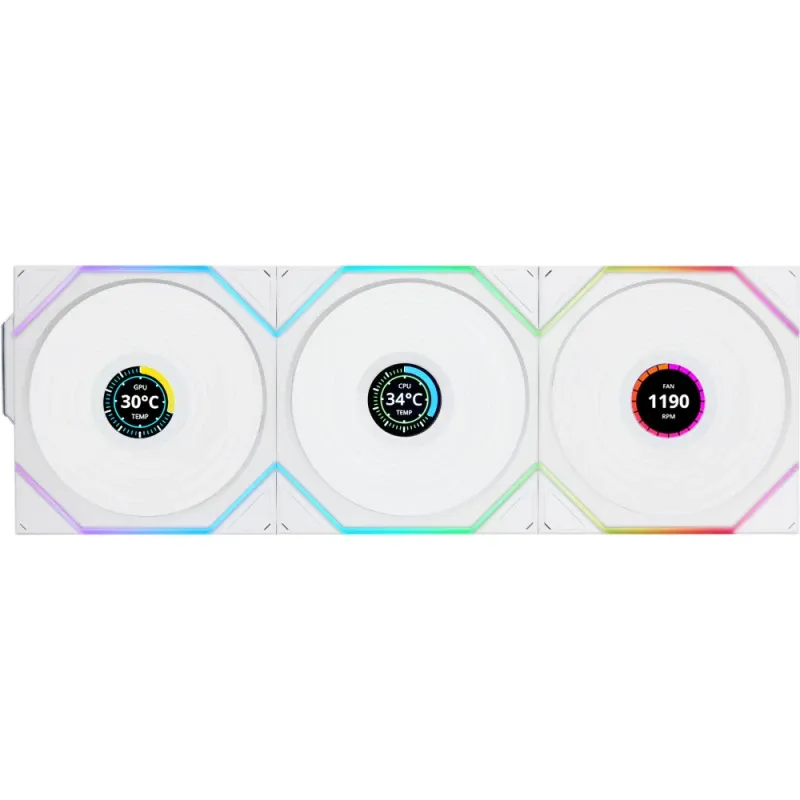 Ventoinha Lian Li UNI FAN TL120 LCD Wireless RGB PWM Branco 120mm (Pack 3)