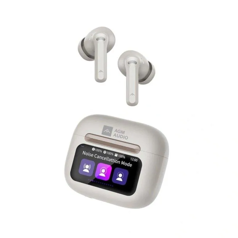 Auriculares AGM Buds 9 sem fios Bluetooth USB-C com Cancelamento de Ruído Bege