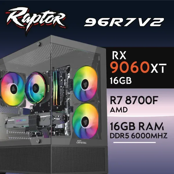 PC Gaming RAPTOR-96R7V2 - R7 8700F | RX9060XT 16GB | 16GB | SSD 512