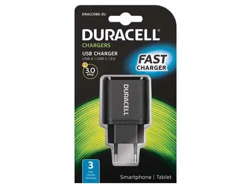 Carregador de dispositivos móveis Duracell DRACUSB6-EU Universal Preto