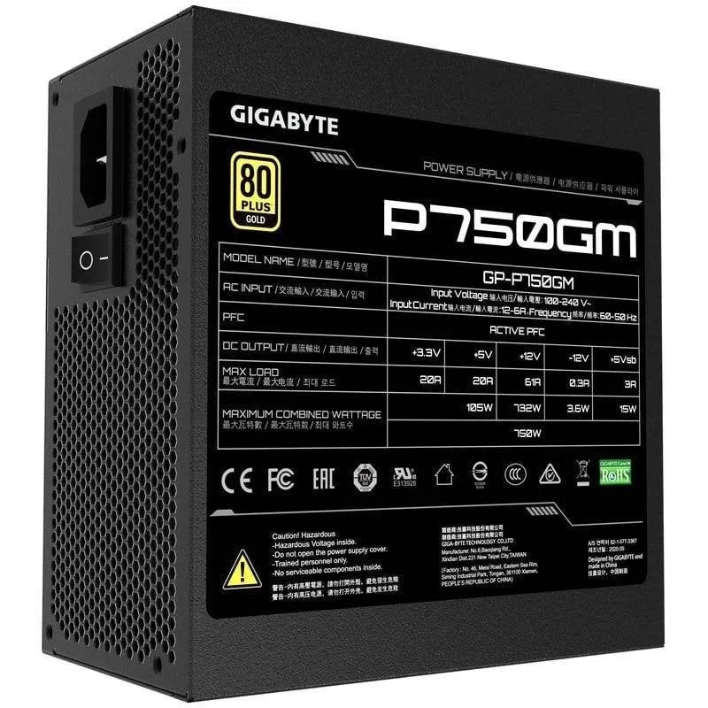 Fonte Alimentação Fuente de Alimentación Gigabyte P750GM 750W Certificación 80 PLUS Gold modular activa