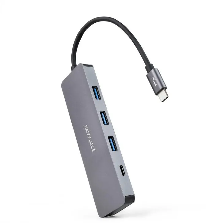 Hub USB-C Nanocable 3x USB 3.0 Type A + 1x USB-C 10 CM Cinzento