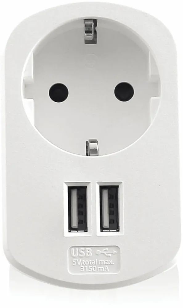 Carregador Tomada Ewent com Shucko + 2 Portas USB 3.1A (15.5W) Branco