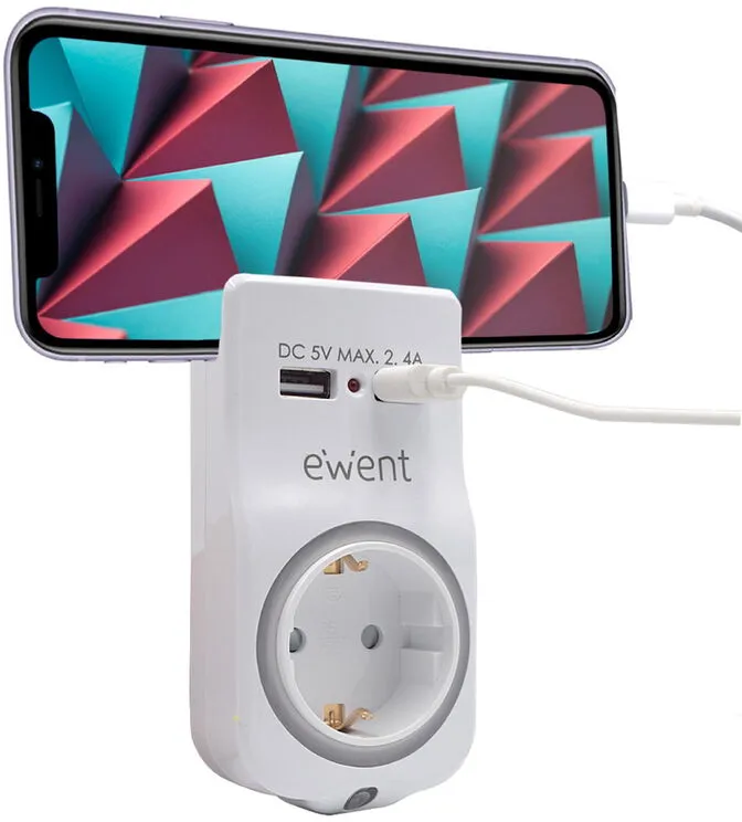Carregador de Tomada Ewent USB 4 em 1 2.4A (12W) c/Shuko