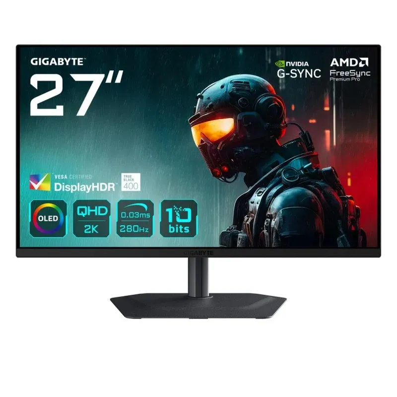 GIGABYTE MO27Q2A Monitor OLED 27" QHD 280Hz 0,03ms FreeSync Pro G-SYNC com Altura Ajustável, USB e HDR400