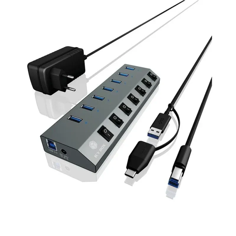 Hub ICY BOX 7 portas 5 Gbps modelo IB-HUB1701-C3 alimentação externa
