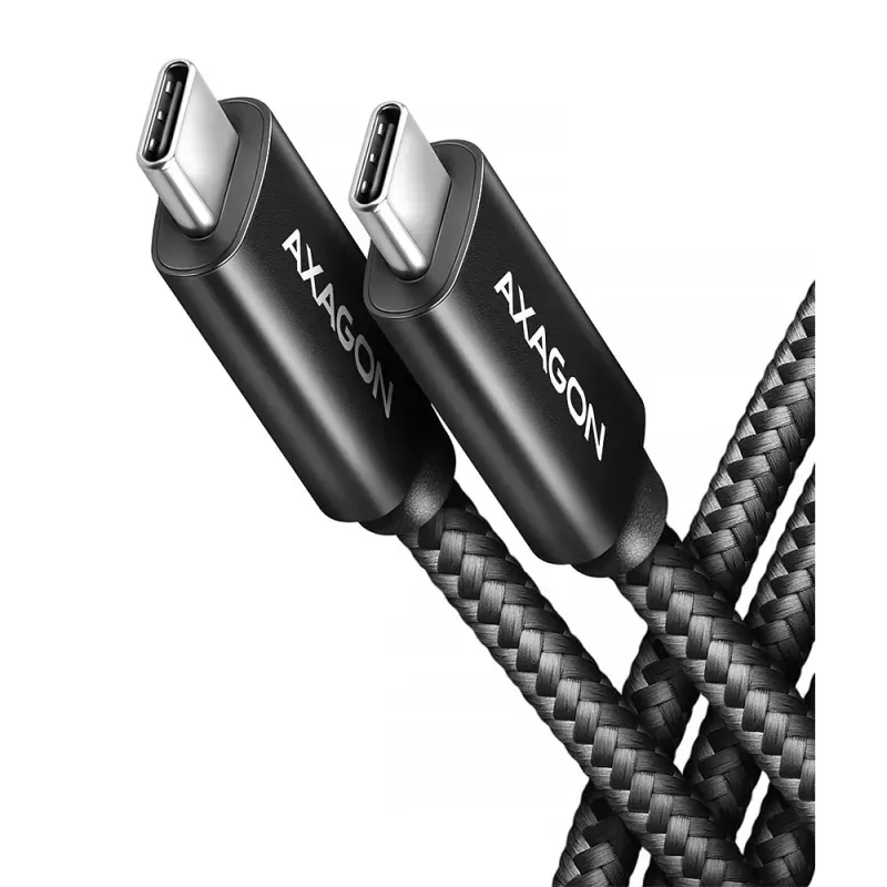 Cabo de carregamento AXAGON BUCM4X-CM10AB USB-C <-> USB-C, USB4 Gen 3×2, 1m, PD 240W, 8K HD, ALU, braid, Preto