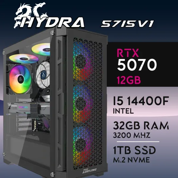 PC Gaming HYDRA-57I5V1 - I5 14400F | RTX5070 12GB | 32GB | M.2 1TB