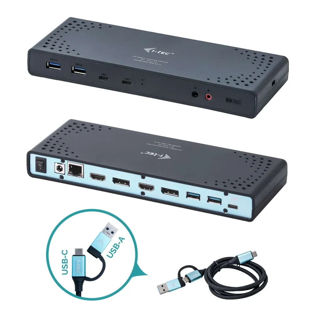 Docking Station i-tec USB 3.0 / USB-C 5K Universal 2x Display até 65W - s/Carregador