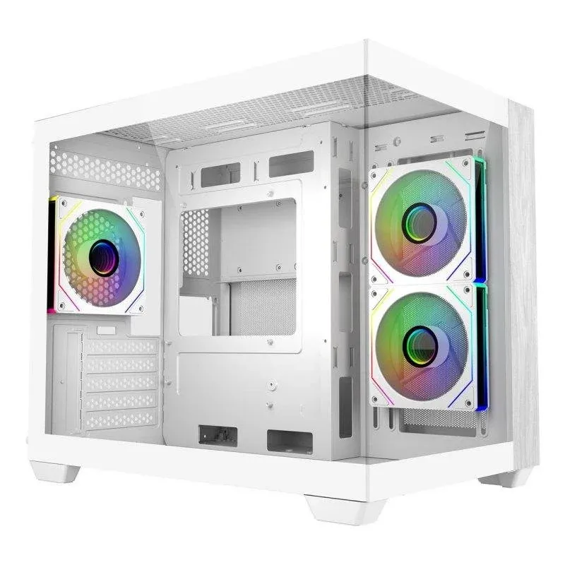 Caixa de Computador Caixa Mini Tower Cooler Master Elite 481 Wood Vidro Temperado RGB Branca