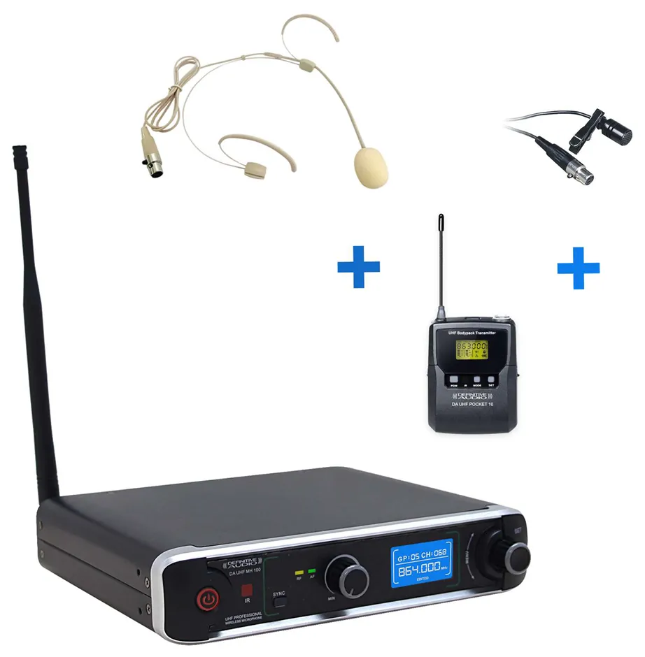 Mic. s/Fios Cabeça+Lapela Definitive Audio UHF PT100