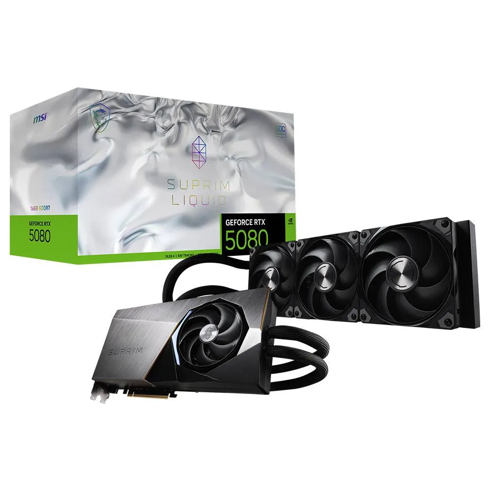 Placa Gráfica MSI NVIDIA GeForce RTX 5080 Blackwell Suprim Liquid SOC 16G GDDR7 DLSS4