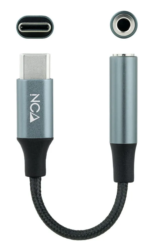 Cabo Conversor de Áudio Nanocable USB-C/M Jack 3.5/F 11 CM Preto/Cinza