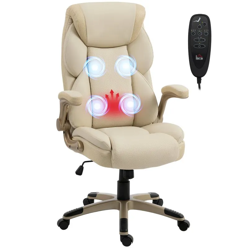 Cadeira Escritório Homcom 921-953V90CW Massagem 4 Pontos Calor Lumbar Creme