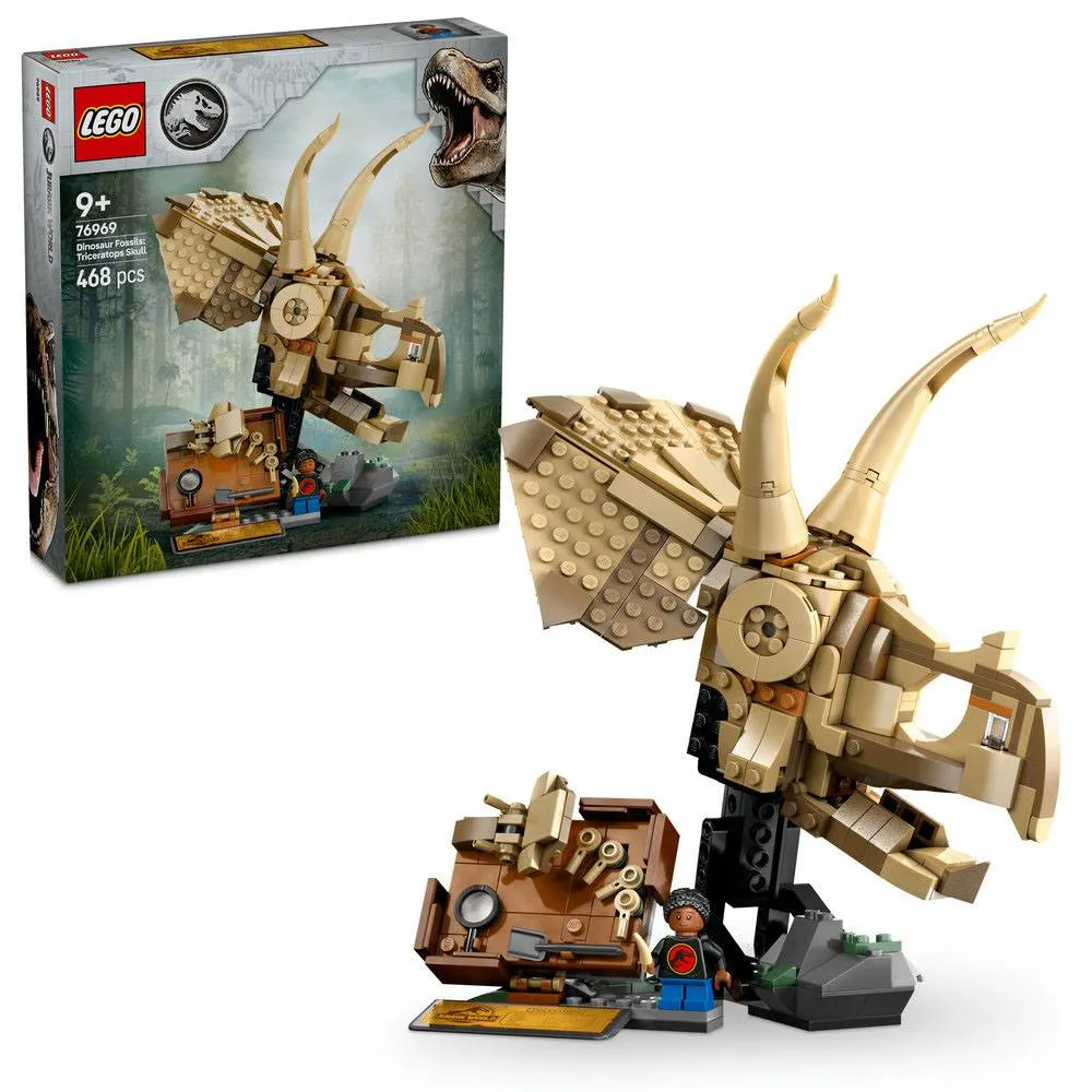 LEGO Jurassic World: Fósseis de dinossauros: Crânio de Triceratops | Idades 9+ | 468 Peças | Item 76969