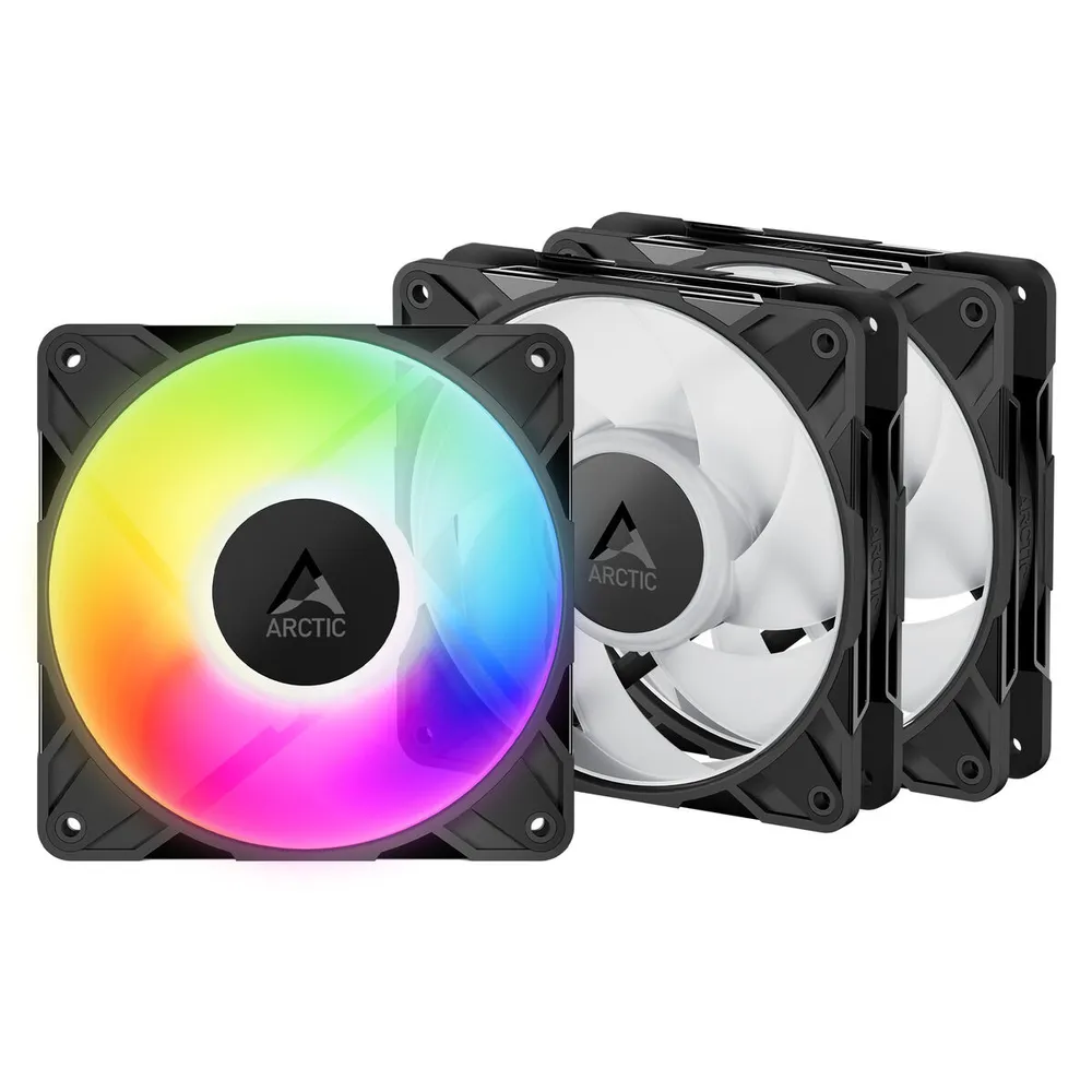 Ventoinha Arctic P12 PRO PWM PST Low Noise ARGB 120mm - Preto (Pack 3)