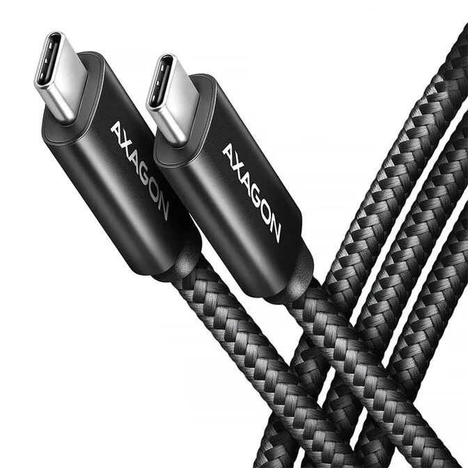Cabo de carregamento AXAGON BUCM4X-CM05AB USB-C <-> USB-C, USB4 Gen 3×2, 0.5m, PD 240W, 8K HD, ALU, braid, Preto