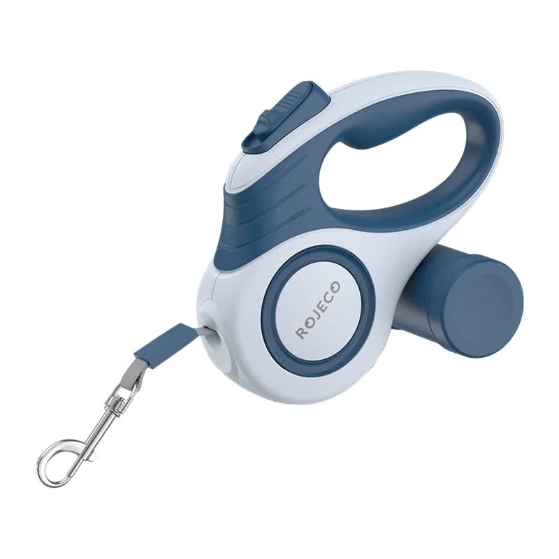 Trela Retrátil 3 mts c/ Compartimento de Saco p/ Animais de Estimação (Azul) - ROJECO