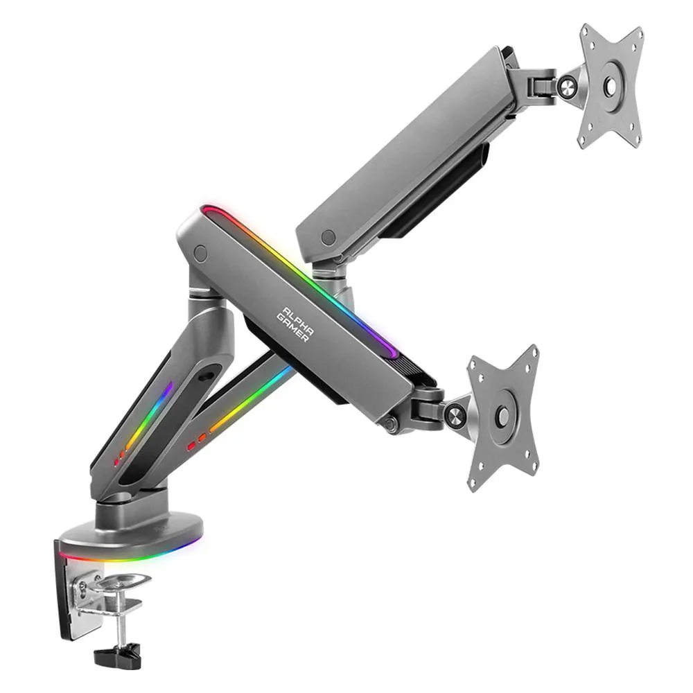 Suporte de Monitor Alpha Gamer Navi Heavy-Duty Dual Monitor RGB Cinza